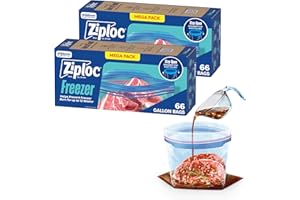 Ziploc Gallon Food Storage Freezer Bags, Stay Open Design, Easy to Fill, 66 count, 2 Pack, 132 Total (Packaging May Vary)