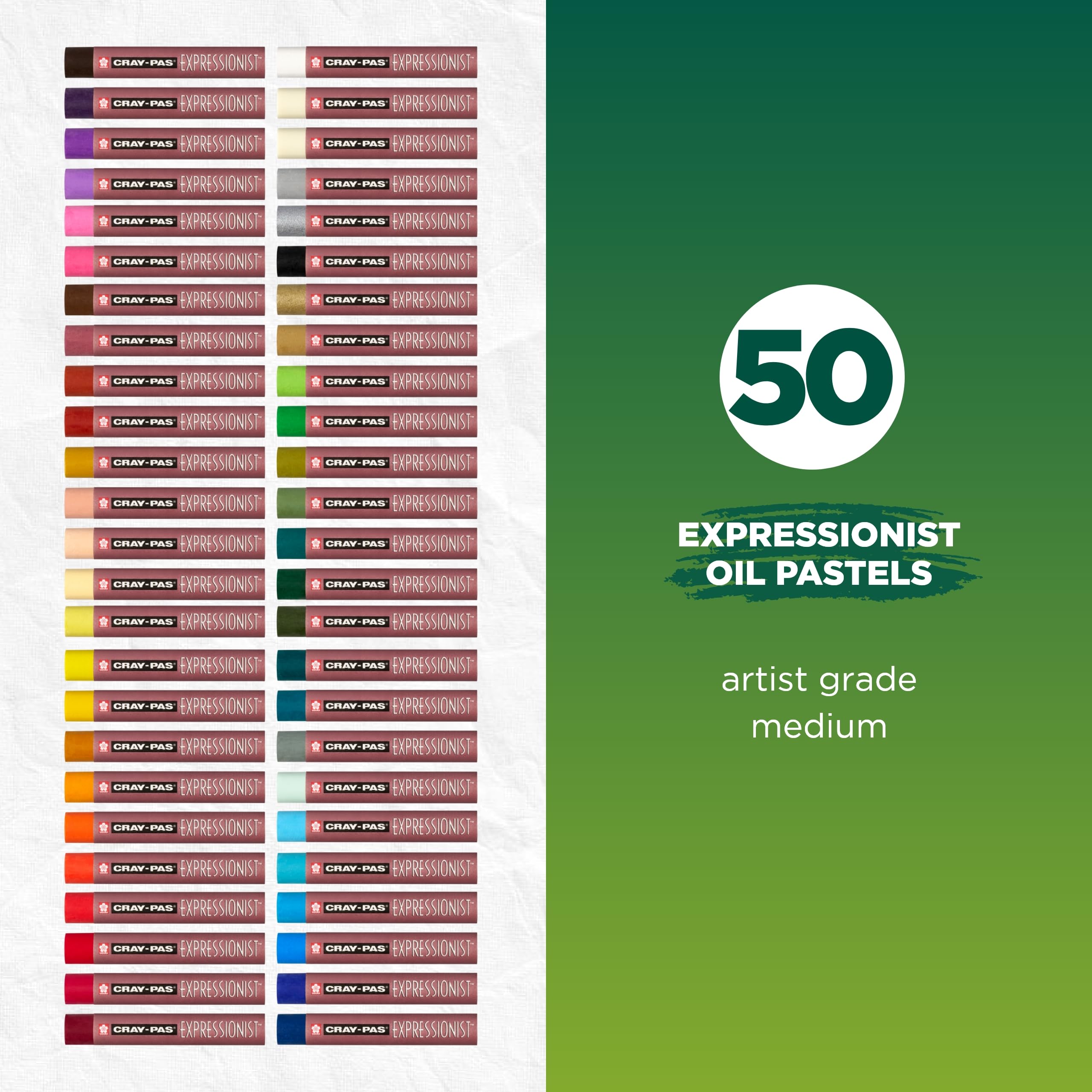 SAKURA Cray-Pas Expressionist Oil Pastel Set - Soft Oil Pastels for Artists - 50 Sticks