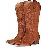 IUV Cowboy Boots For Women Western Cowgirl Boots with Chunky Heel Mid Calf Snip Toe Ideal for low insteps