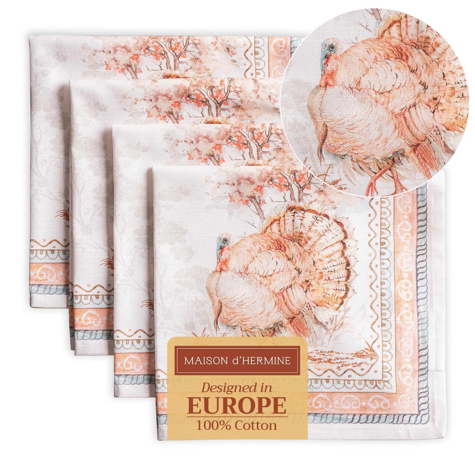 Maison d' Hermine Cloth Napkins Set of 4 100% Cotton for Christmas Decorations Everyday Reusable Square Autumn Napkins Cloth Washable Dinner Party Wedding (Giving Thanks, 45 CM x 45 CM)