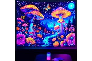 SparkLia Fantasy Wonderland Mushroom Tapestry Neon Butterfly Glowing Flower Wall Hanging for Bedroom, Living Room & Dorm Deco