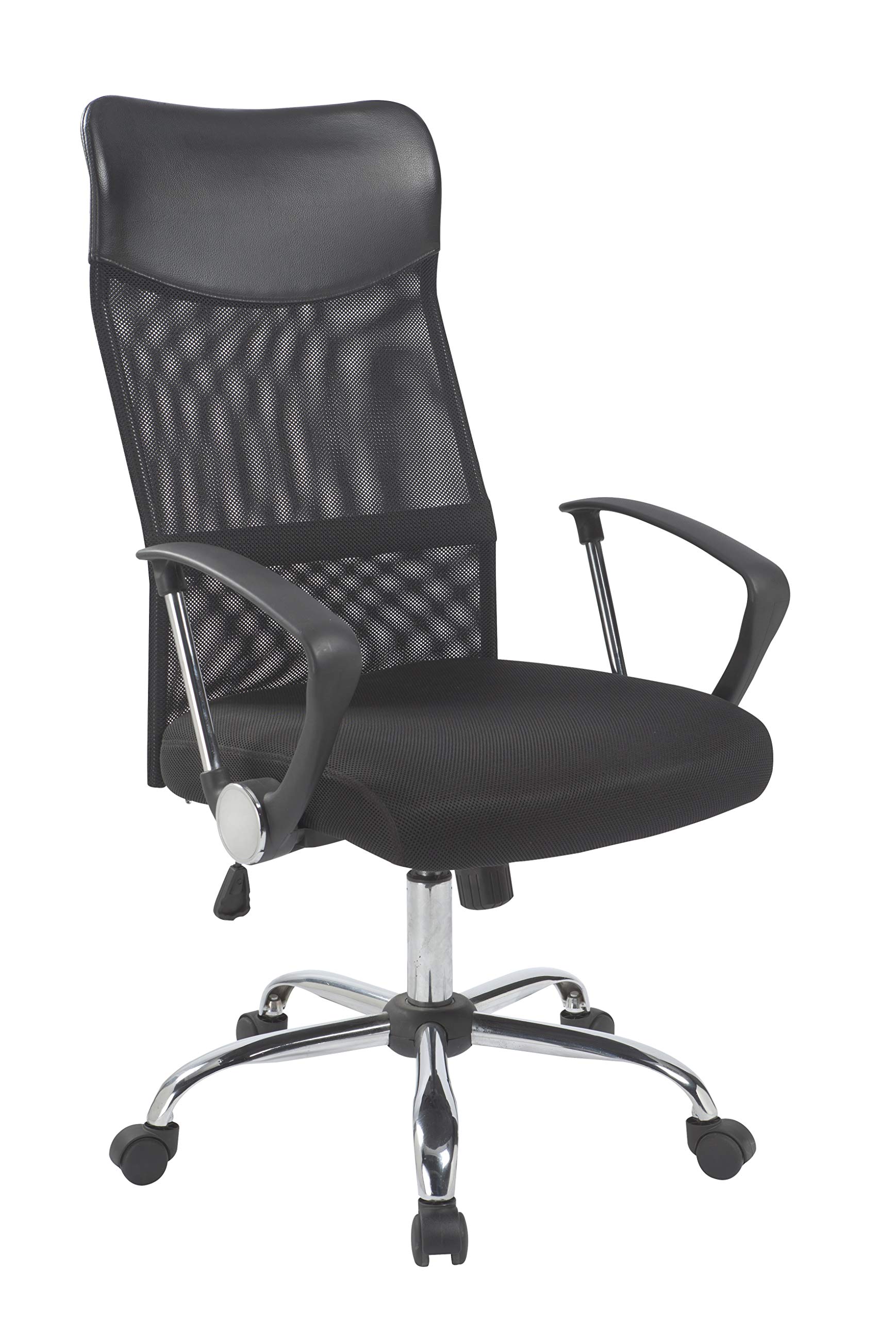 Office Hippo Home Office Chair, Study Chair, Computer Chair, Reclining Chair, Breathable Mesh, Swivel Chair, Adjustable Chair with Arms and Back Support, Chrome & Black, 61 x 67 x 110 to 120.5 cm
