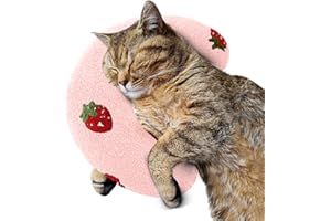ucho Pillow for Cats, Ultra Soft Fluffy Pet Calming Toy Half Donut Cuddler, U-Shaped Pillow for Pet Cervical Protection Sleeping Improve- Pink