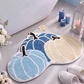 Nuanchu Blue Fall Pumpkin Bathroom Rug Thanksgiving Day Door Mat | Funny Pumpkin Shape Bath Rug Non Slip Washable Bath Mat for Autumn Home Kitchen Entrance Decor, 19