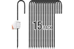 QNLONG Rebar Stakes 12 Inch, Ground Stakes Heavy Duty J-Hook Black Coated Anti-Rust Heavy Duty Ground Anchors for Garden Dog Fence Chicken Coop Christmas Decorations Deer Fence 15pcs