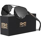 Luenx Aviator Polarized Sunglasses for Men: Square UV400 Driving | Big Head Fit,Polygon Shades,Lightweight,Adjustable Nose Pads,Anti-slip,Impact-resistant,Scratch-Resistant,Gift-Ready Set