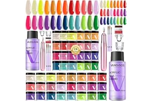VANSISOS Acrylic Nail Kit for Beginner: Complete Set with 24 Colors Acrylic Powder & Liquid Long Last Durable Quick Dry for Nail Manicure with Nail Drill and Basic Accessories