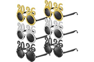 Kanayu 6 Pcs 2026 Happy New Year Eyeglasses 2026 Glitter Sunglasses for New Years Eve Party Supplies Decorations(Classic Colors)