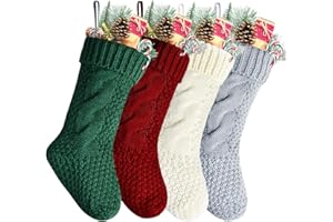 Kunyida Pack 4,14" Unique Burgundy Green Ivory Grey Knit Christmas Stockings