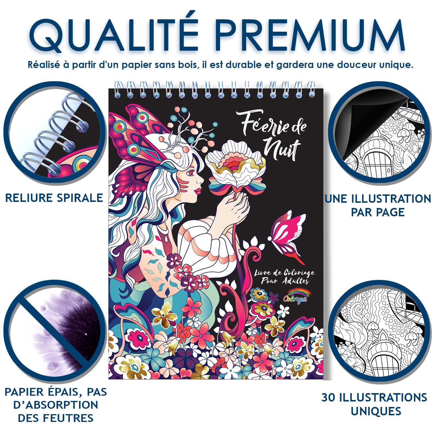 Coloriage Adulte Feerique De Nuit Anti Stress Le Premier Livre De Coloriage Pour Adultes Feerique De Nuit Avec Reliure Spirale Et Papier Artiste Par Colorya Colorya Amazon Fr Livres
