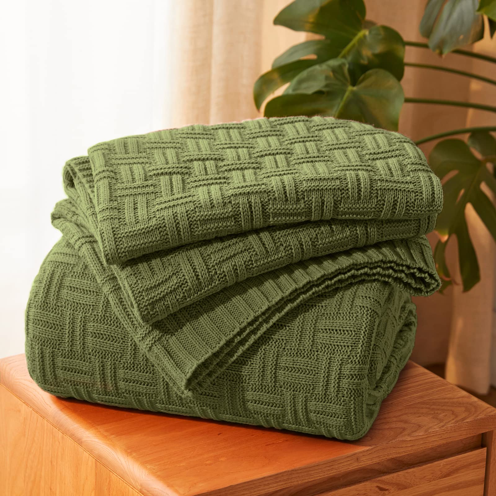 Photo 1 of Aormenzy 60x80 Throw Blanket, Soft Cozy Acrylic Throw Blanket, Cable Knit Throw Blanket for Couch Sofa Bed, Olive Green