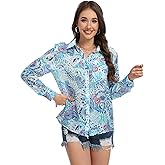 SUNNOW Women's Vintage Style Paisley Print Long Sleeve Button Down Shirt Breathable Summer Blouse Boho Chic Retro Tops