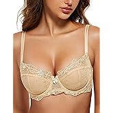 Wingslove Women's Sexy Lace Plus Size Embroidered Sheer Unpadded Underwire Unlined See Through Bra