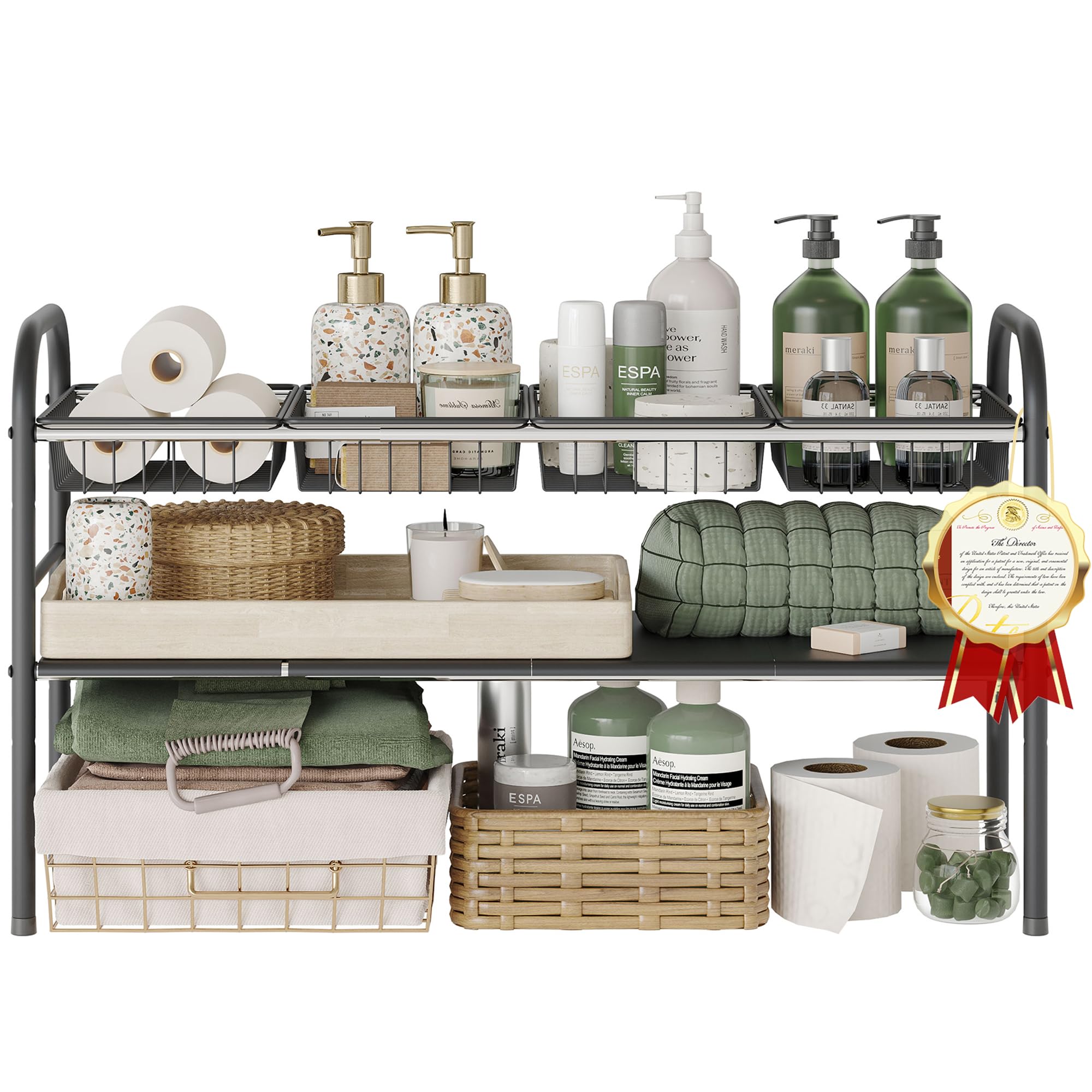 Photo 1 of NETEL Under Sink Organizers and Storage, 2 Tier Expandable Under Cabinet Organizer Shelf with 4 Baskets and 4 Panels, Expandable Shelf for Cupboard, Kitchen, Bathroom, Shoe Storage Rack
