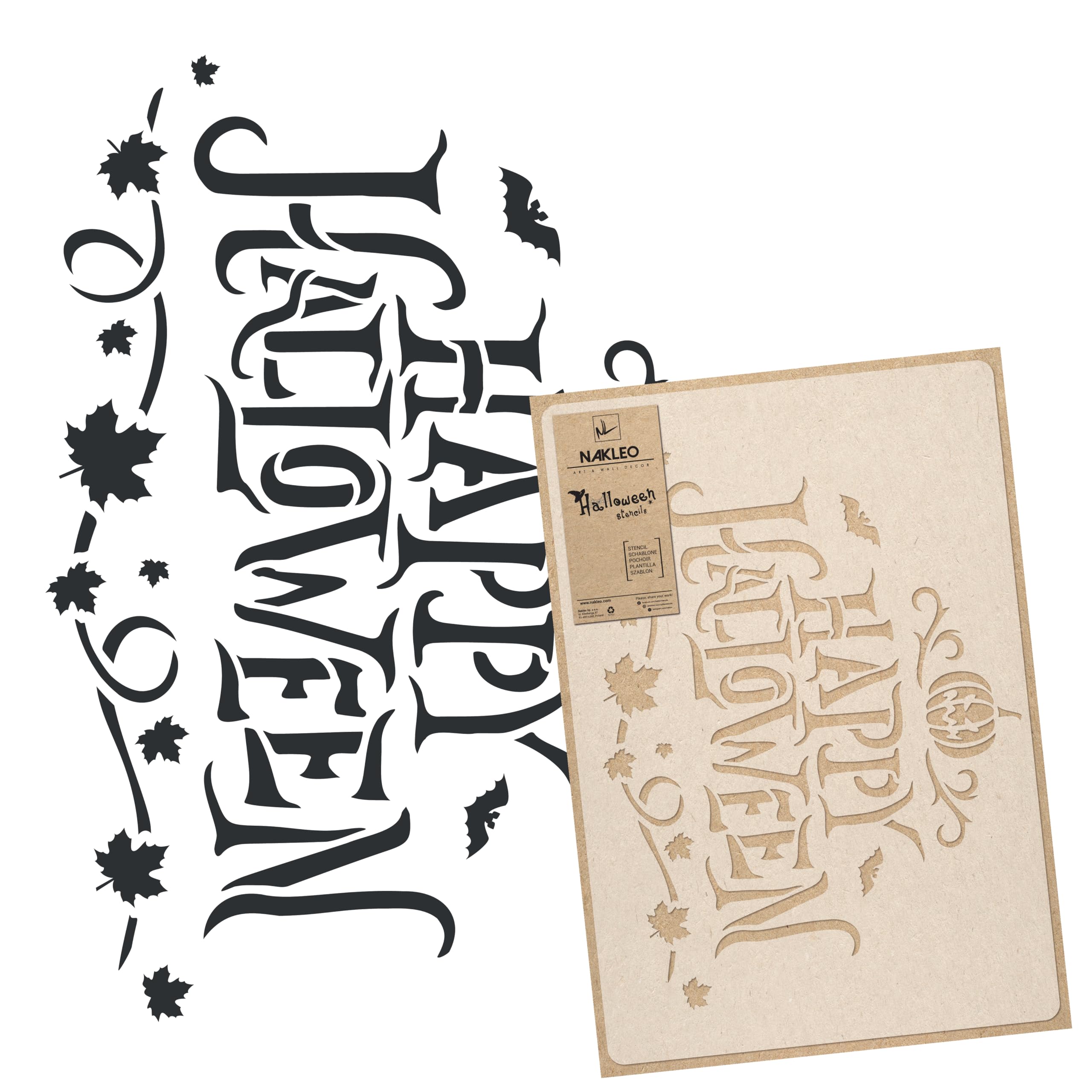 NAKLEO Halloween Large Painting Stencil 43x64cm, Happy Halloween Inscription Pattern, Reusable Plastic Drawing Template, DIY Art and Craft Home Decor, Wall Floor Wood Fabric Furniture