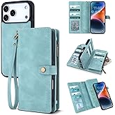 TwoHead Wallet Case Compatible with iPhone 17 Pro Max,Detachable,Magnetic,11 Cards Holder,PU Leather All-Round Protective Phone Case with Change Pocket(6.9 in,Blue)