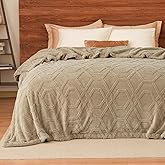 PHF Fluffy Sherpa Fleece Blanket Queen Size for Winter, Warm and Cozy, 510GSM 3D Tufted Shaggy Fleece Blanket for Sofa Bed, Khaki, 90"x90"