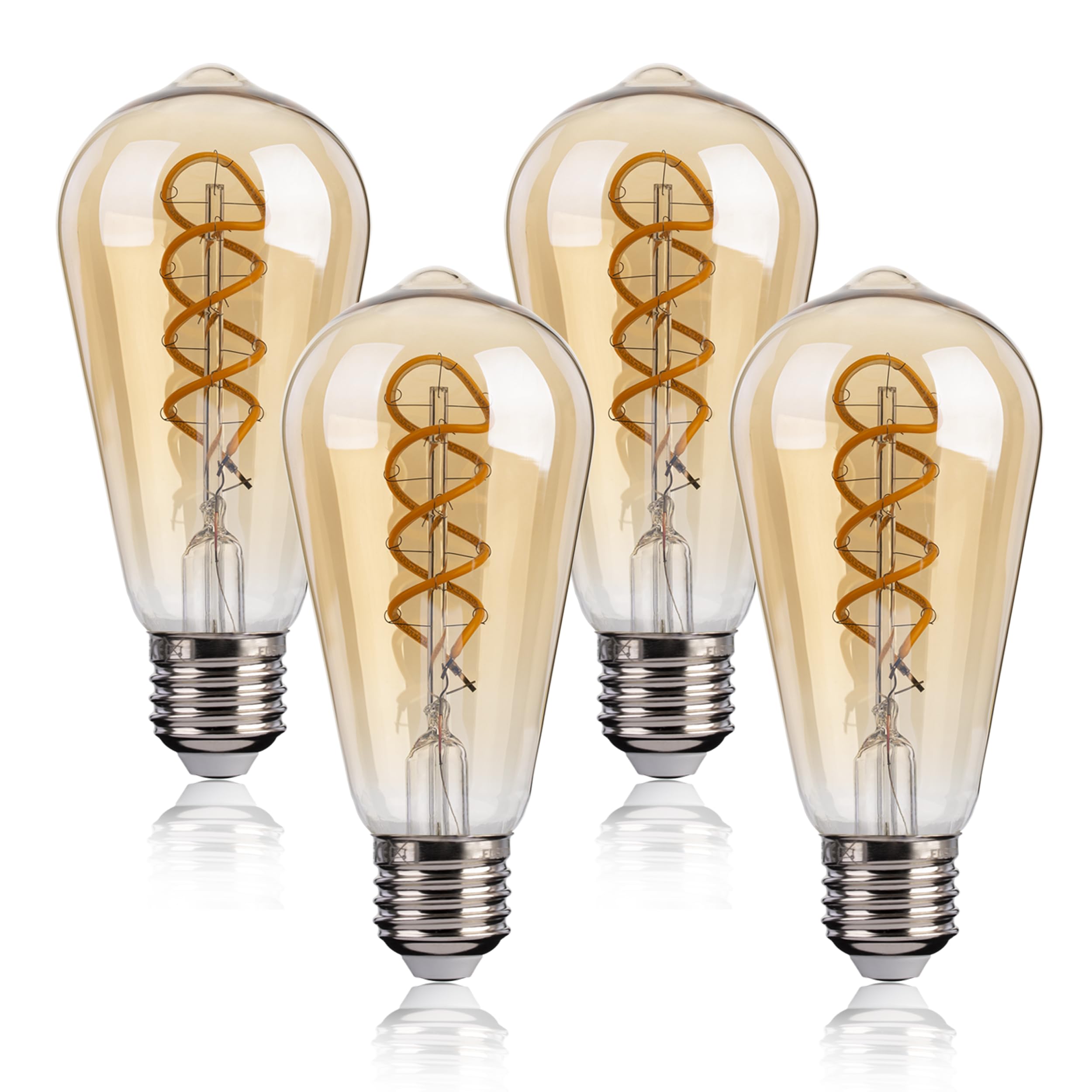 FLSNT Dimmable E27 Screw Bulb 40W Equivalent, ST58 Retro LED Spiral Filament E27 Vintage Light Bulbs, 4W Screw in Light Bulb, Decorative Edison Screw Bulb 2200K Warm White, Amber Glass, Pack of 4