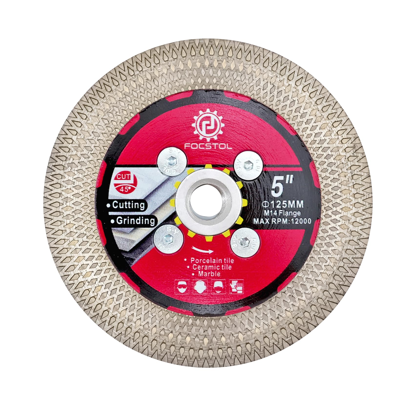 FOCSTOL Diamond Tile Saw Blade - 125mm Cutting Grinding Disc with M14 Flange for Porcelain Ceramic Tile Marble Granite