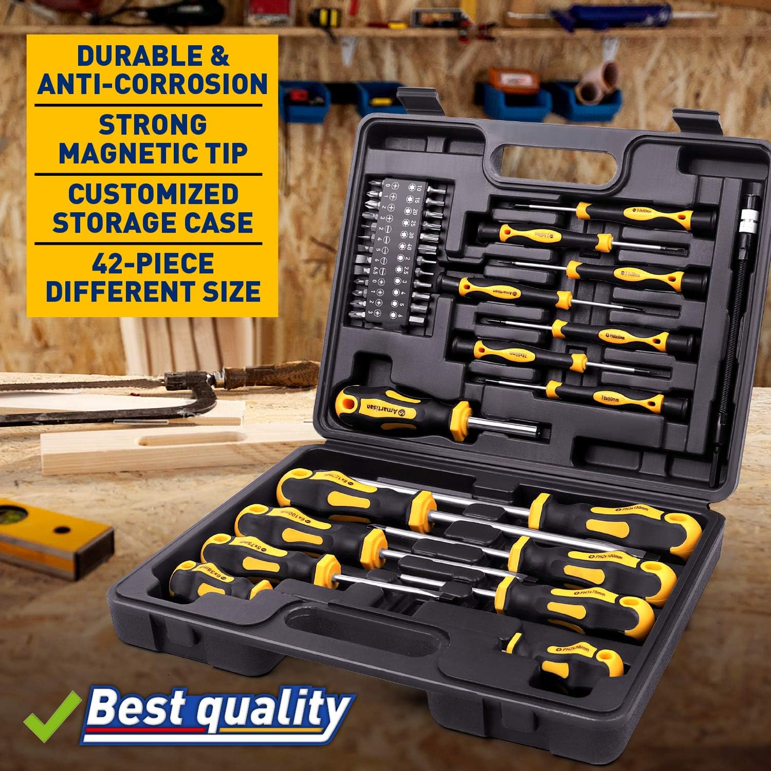 Amartisan 42-piece Magnetic Screwdriver Set with Case, Includs Slotted, Phillips, Hex, Pozidriv,Torx and Precision Screwdriver Set: Home Improvement