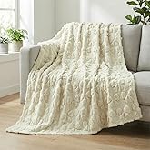 Horaldaily Valentine Bow Blanket Throw, Beige Bow Soft Fuzzy Plush Faux Fur Cozy Blankets for Couch Sofa Bed Lounging, Ideal Gifts for Kids Adults Wife Self, 50x60