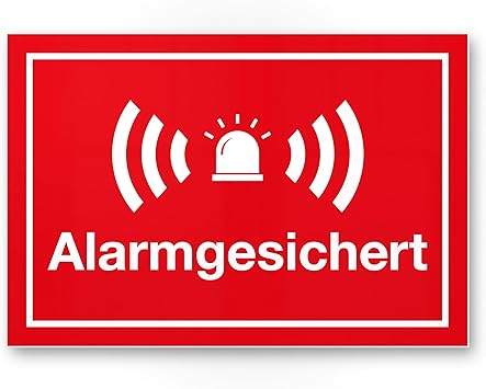 Alarmgesichert Kunststoff Schild (rot 30 x 20 cm) - Achtung/Vorsicht