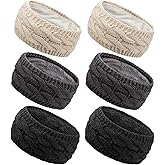 AQOKKA Knit Winter Headbands for Women Fuzzy Wool Fleece Lined Ear Warmers Elastic Turban Crocheted Head Wrap Winter Accessories for Women Cold Weather