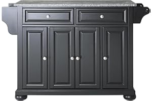 Crosley Furniture Alexandria Granite Top Rolling Kitchen Island Storage Cart, Microwave Stand, Spice Rack, Black