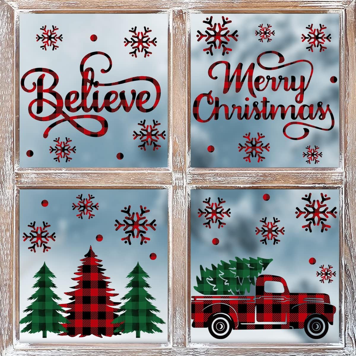 Window Treatments - Horaldaily 226 PCS Christmas Window Cling Sticker, Red Green Trees Snow Truck for Home Party Supplies Shop Window Glass Display Decoration