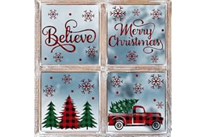Horaldaily 226 PCS Christmas Window Cling Sticker, Red Green Trees Snow Truck for Home Party Supplies Shop Window Glass Display Decoration