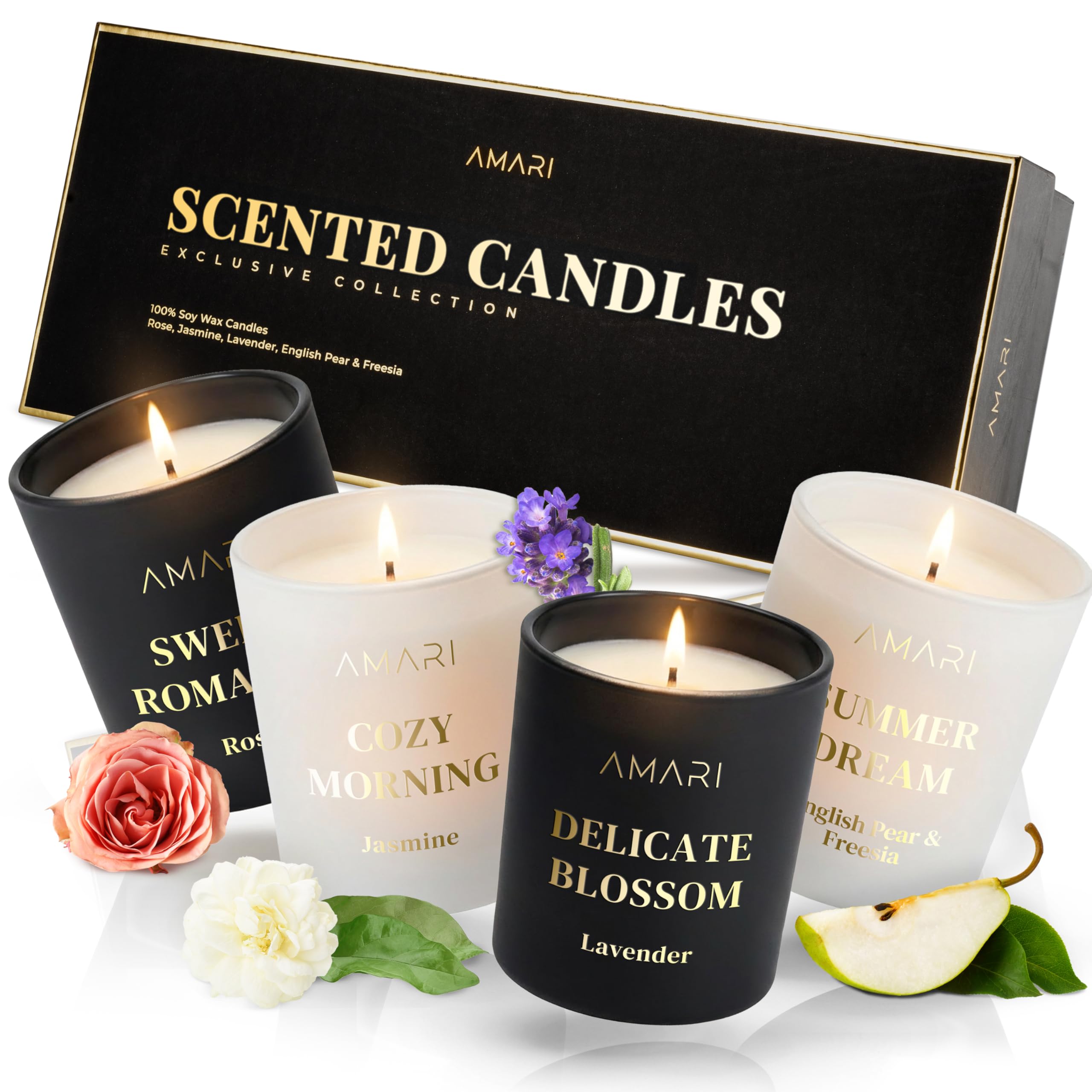 AMARI ® Scented Candles Set - Gift Box Candles - Scented Candles Gifts for Women - 4 Pieces Candle Set - Scented Candles Gift Set - Candle Gifts - Candle giftbox
