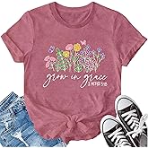 LBP Womens Christian Wildflowers Shirts Grow in Grace Shirt Christian T-Shirt Bible Verse Faith-Based Tee Tops