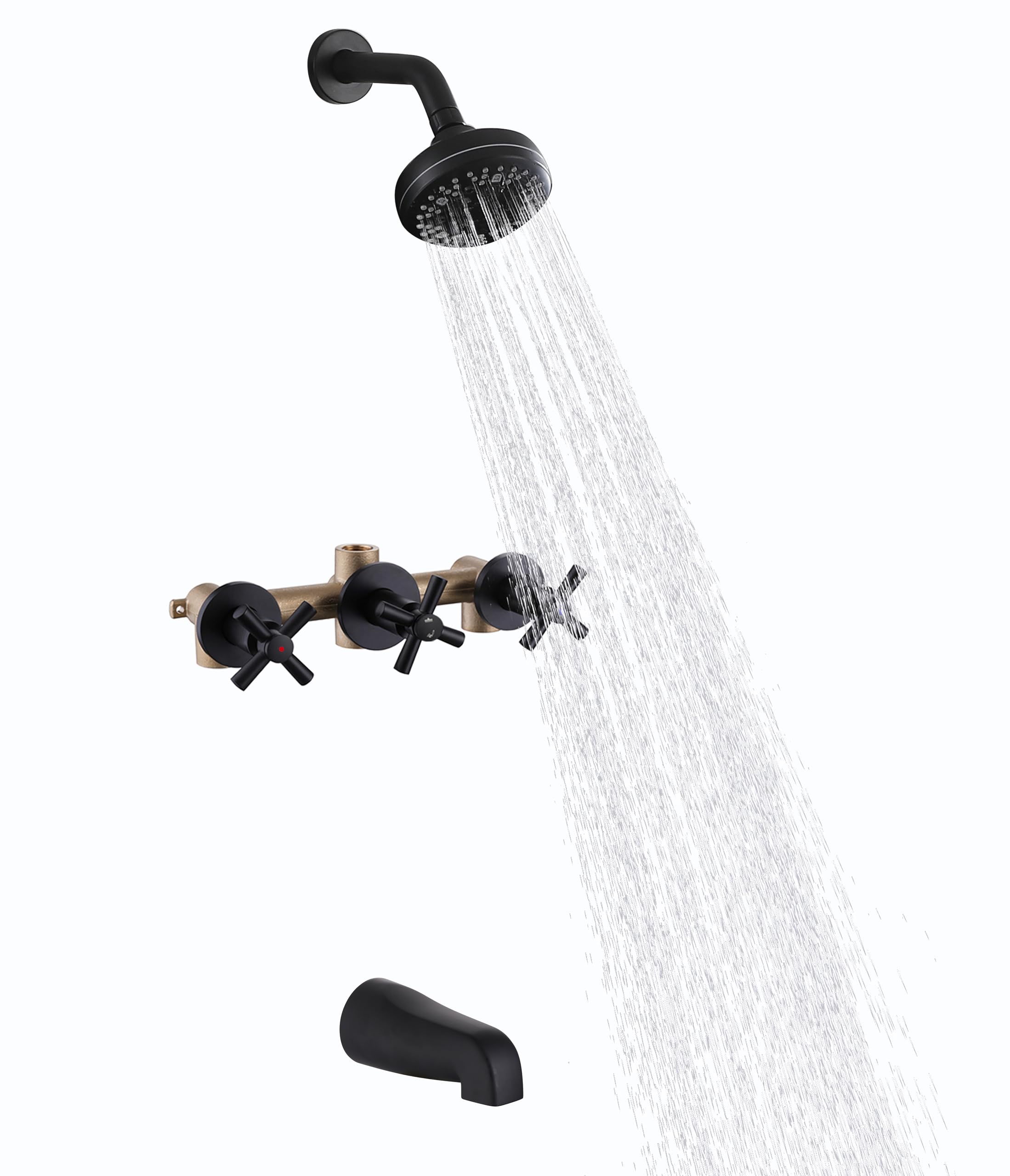 Photo 1 of CISTPOFS 3 Handle Tub Shower Faucet Set Matte Black Tub and Shower Trim Kit with Rough-in Valve Bathtub Shower Faucet Set with Tub Spout Wall Mounted