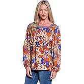 Square Neck Peasant Top, Multi, M