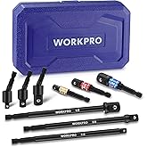 WORKPRO Impact Grade Socket Adapter Set (Basic/Swivel/Long), 1/4", 3/8", & 1/2" Drive, Extension Driver Bit With Case, for Power Drill to High Torque Impact Wrench, 9PCS