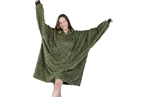 MIZZEO Microfiber Wearable Blanket, Oversized Light Wearable Blanket Hoodie for Adults, Cozy Soft Warm Plush Hooded Blanket Gifts for Women, One Size Fits All (Green)