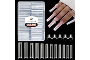 Luckyfairy 3XL No C Curve Square Acrylic Nail Tips, 120pcs Extra Long Straight Tapered Acrylic Gel Fake Nails, Matte Half Cover Clear Gelly Press on for Extension Manicure Home DIY 12 Sizes Gelly Tips