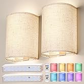 OCATO Battery Operated Wall Sconce: Wireless Wall Sconces Set of Two Magnetic Lamp Rechargeable Lights Dimmable with 16 RGB C