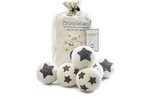 Friendsheep Wool Dryer Balls 6 Pack XL Organic Premium Reusable Cruelty Free Handmade Fair Trade No Lint Fabric Softener Star - Stars Galore