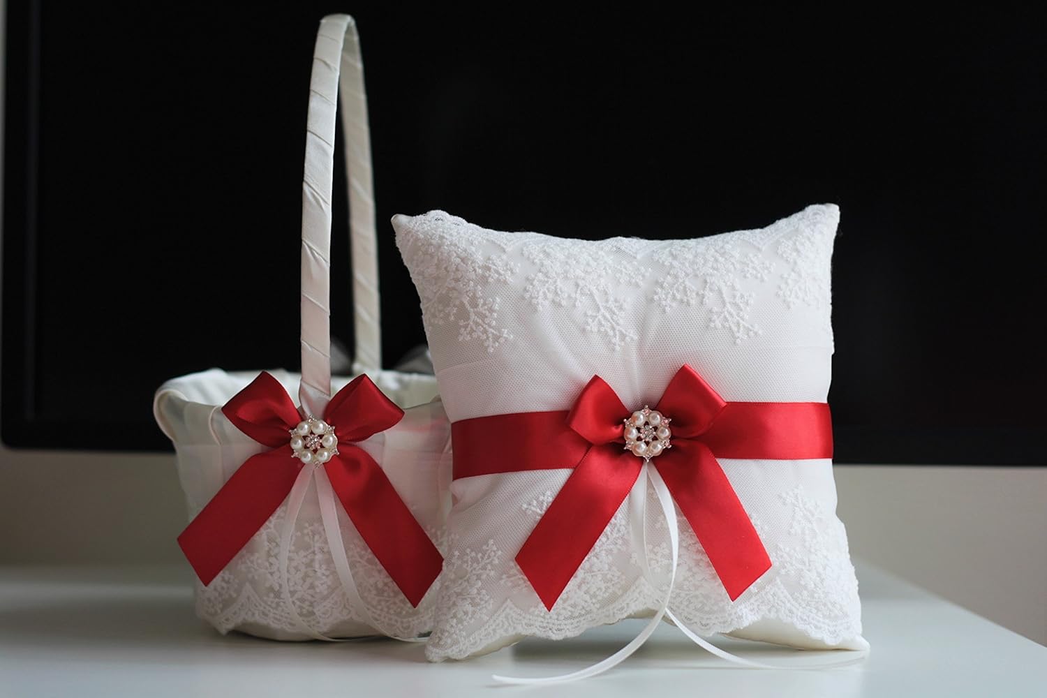 red flower girl basket