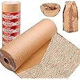 Honeycomb Packing Paper, 12" x 400' Honeycomb Cushioning Wrap Roll for Moving Shipping Packaging Gifts, Recyclable Honeycomb Paper Bubble Paper Wrapping with 20 Fragile Sticker Labels