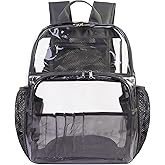 GiMiUiTo Clear Backpacks for School,18'' Large Clear Backpack Heavy Duty Clear Backpack See Through Backpack Clear Bookbag for Student,School,Work,Travel,Gray