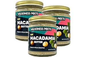 Wilderness Poets, Raw Macadamia Nut Butter - 3 Pack (8 Ounce Jars) - Vegan, No Salt - Glass Jars