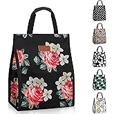 Lunch Bags for Women Insulated Reusable Lunch Tote with Internal Pocket, Lunch Tote bag for Work (Flower)