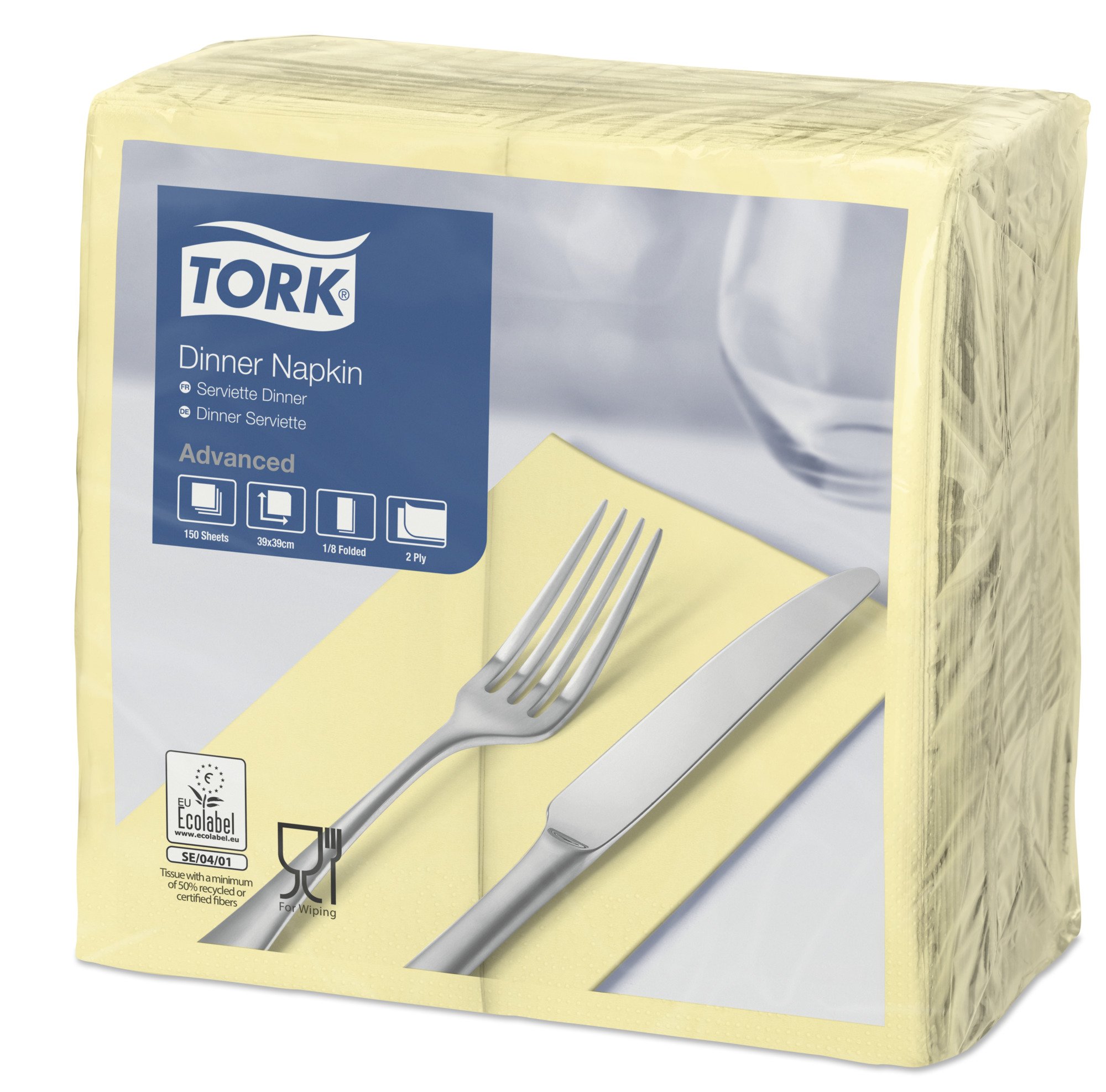 SCA Tork 477611 Dinner Napkin, 2 Ply, 1/8 Fold, 39 x 39 cm (Pack of 1800)