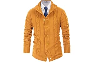 PJ PAUL JONES Mens Cable Knit Cardigan Sweaters Casual Stand Collar Slim Fit Long Sleeve Button Down Sweaters