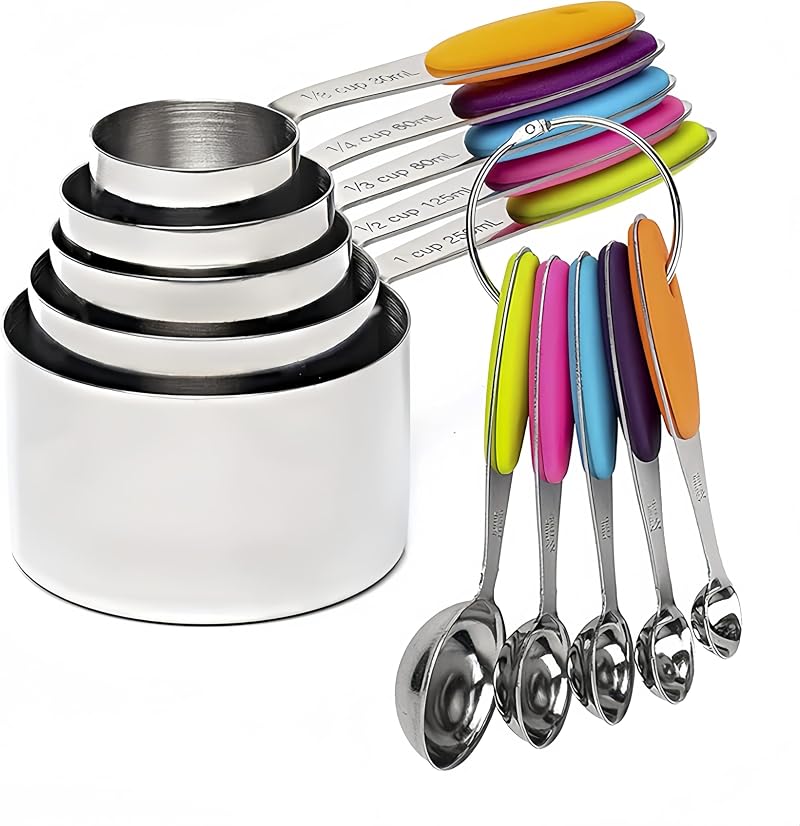 RUNZI 10 Pcs Measuring Cups and Spoons Set Stainless Nesting Stackable