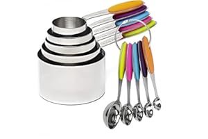 RUNZI 10 Pcs Measuring Cups and Spoons Set,Stackable Metal Measure Cup for Measuring Dry and Liquid Ingredients，Used Kitchen Dry Food, Cooking Baking Measurements