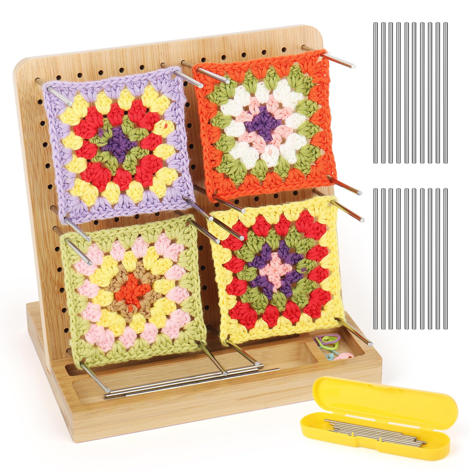 Aeelike Crochet Blocking Board, Blocking Board for Crochet Square Blocking Board 7.9 Inch, Wooden Crochet Blocking Board and Pins 20Pcs, Granny Square Blocking Boards for Knitting & Crochet Projects