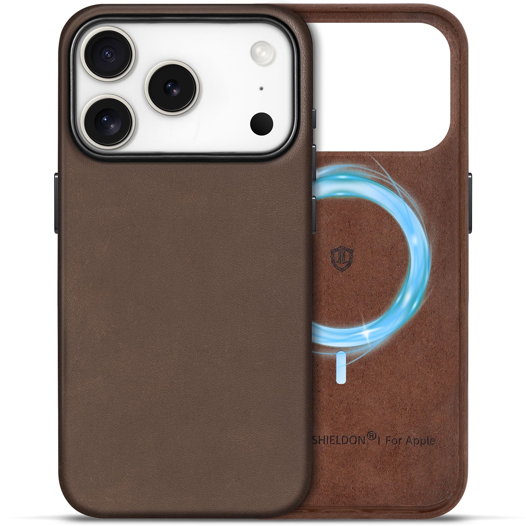 Photo 1 of SHIELDON Case for iPhone 17 Pro 6.3" 2025 | Top Grain Crazy Horse Leather, Compatible with Magsafe, Slim Fit, Magnetic Wireless Charging, Non-Slip, Shockproof, Metal Buttons, Camera Bezel - Dark Brown